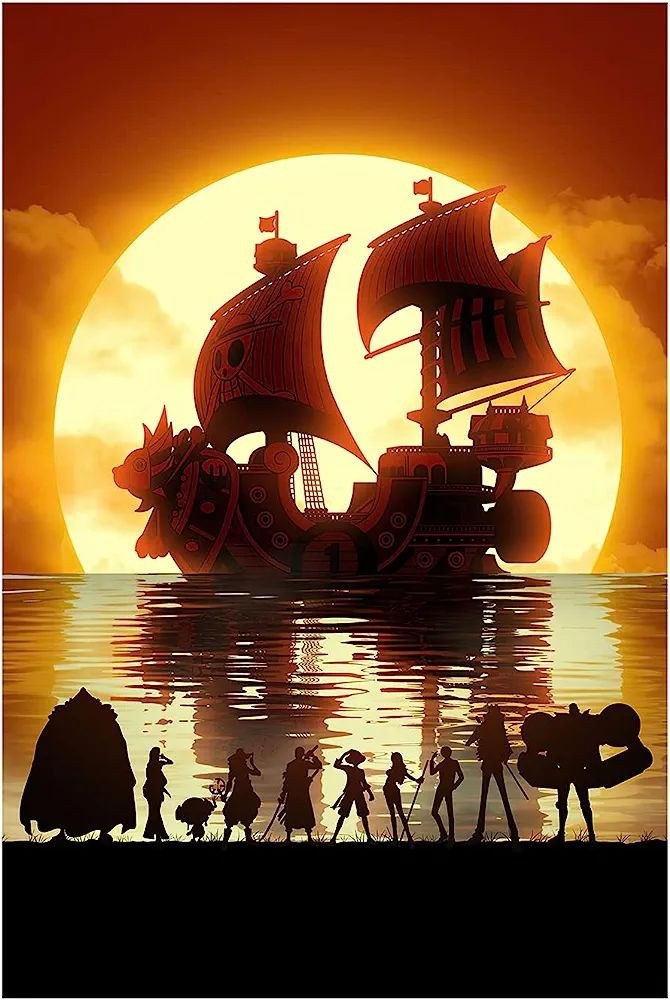 Illustration d'un navire pirate au coucher de soleil